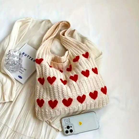 Love Heart pattern tote book bag - Picture 1 of 4